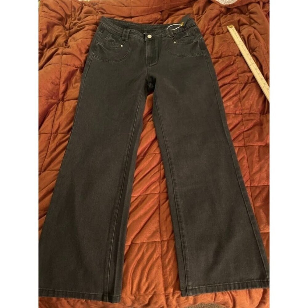 Gilipur Womens Black Wide-Leg Jeans ML069 29"‎ Inseam Cotton/Polyester